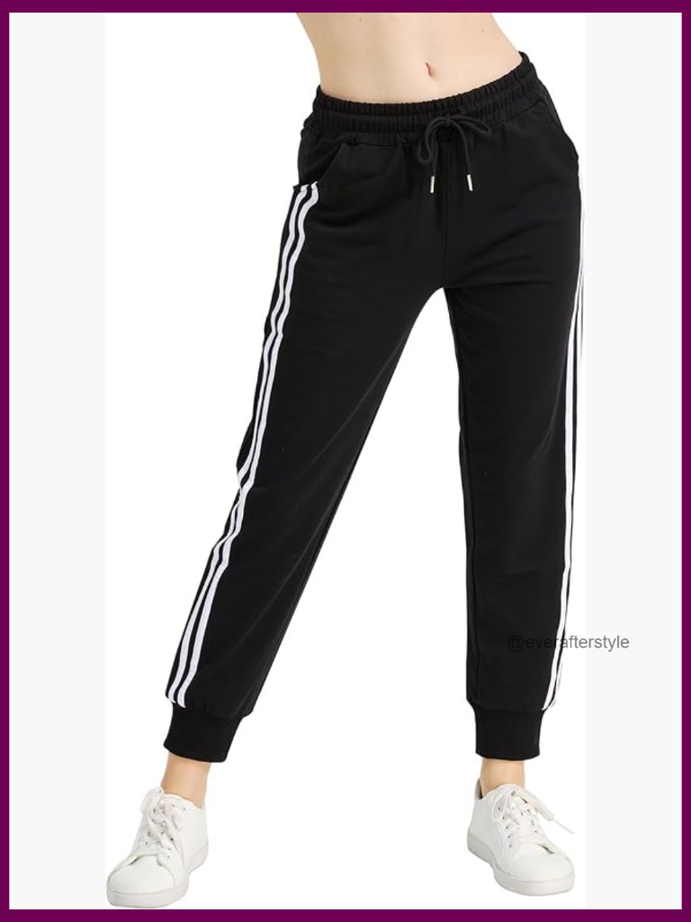 95% Cotton Sweatpants Joggers Relaxed Fit Cuffed Ankle Striped Athletic Pants